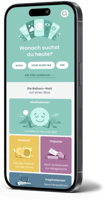 Smartphone angewinkelt zeigt die Balloon App