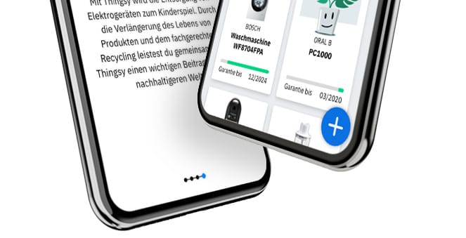 Zwei Smartphones zeigen die Screens der App Thingsy