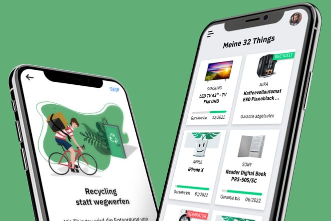 Zwei Smartphones zeigen die Screens der App Thingsy